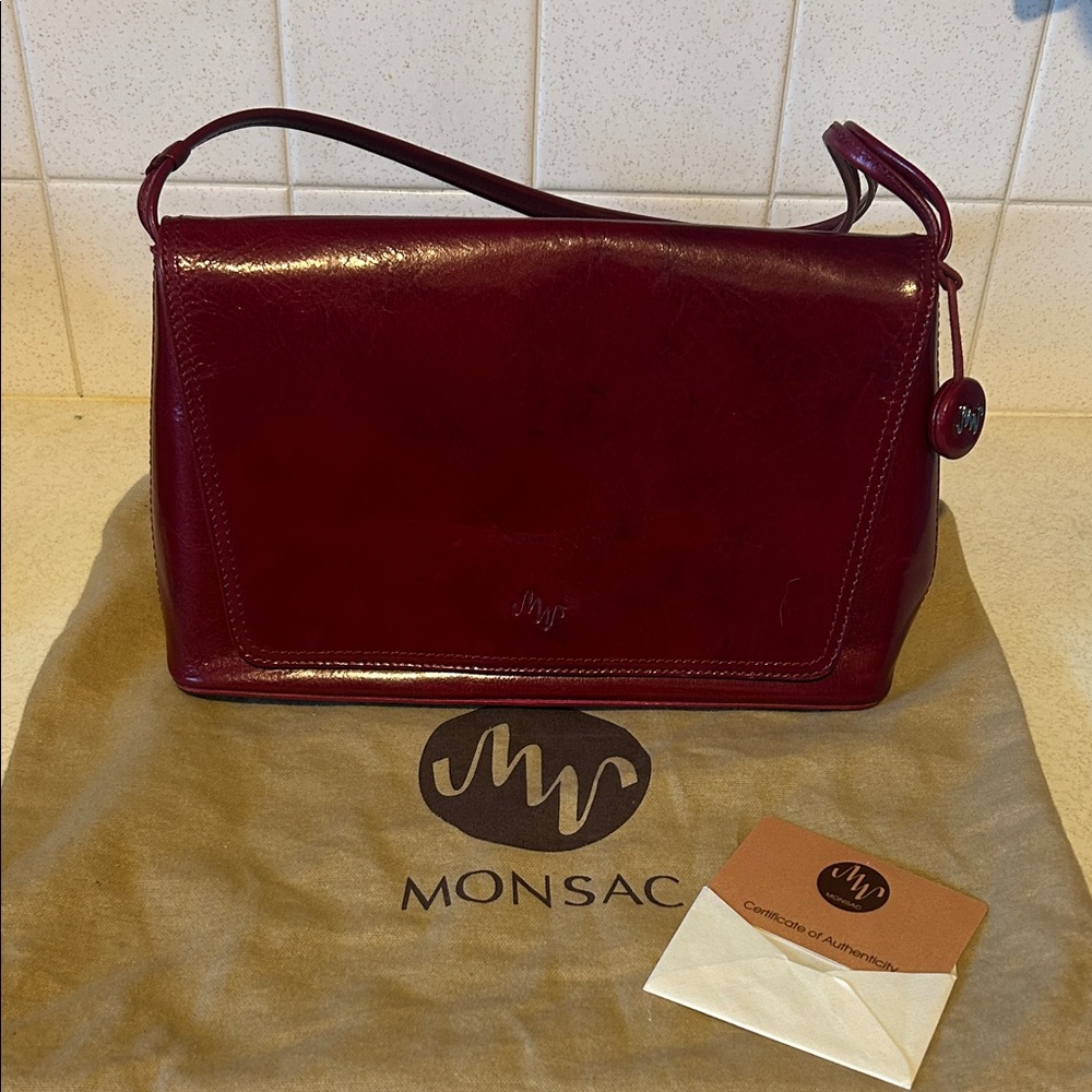 Monsac Deep Red Leather Shoulder Bag